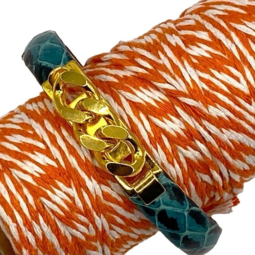Vita Vintage 1980s Bangle Bracelet Aqua Blue Snake 24K Gold Plated Details New
